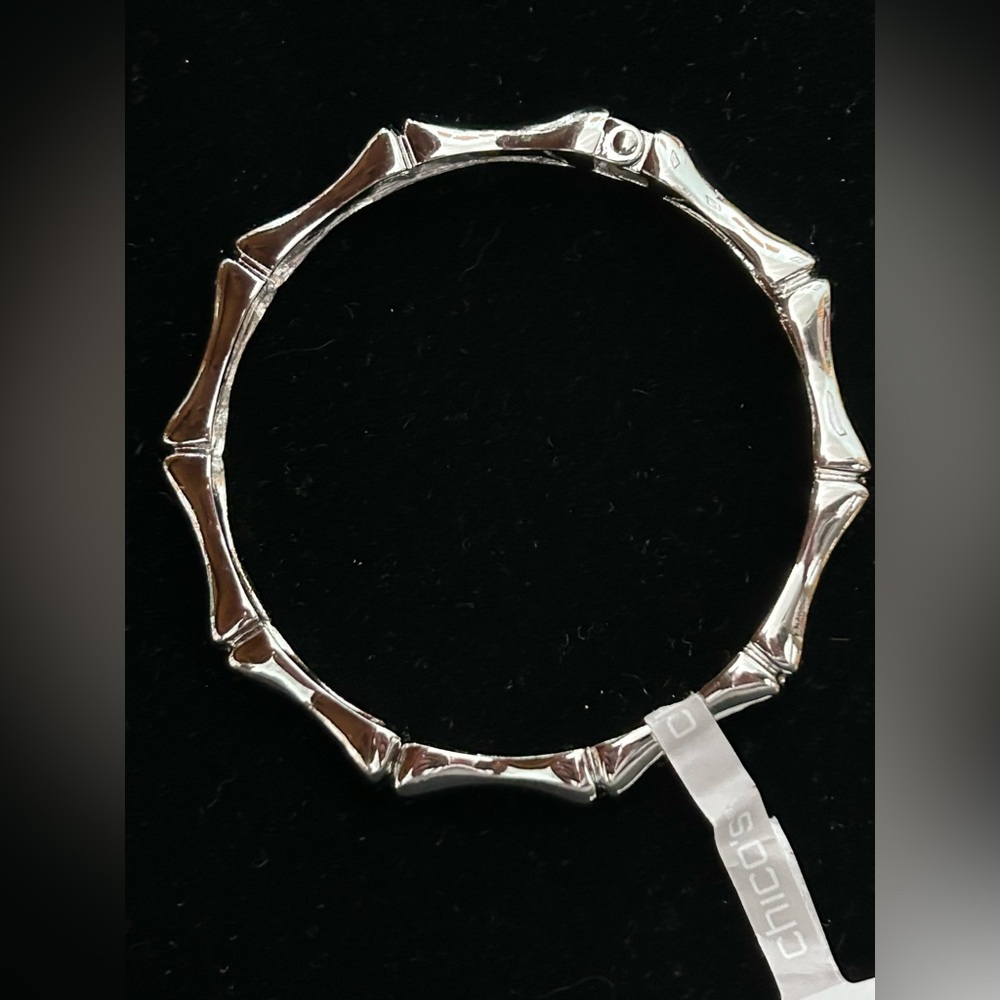 NWT Chico's Sheila Silver Tone Bamboo Style Bangle Bracelet